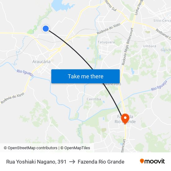 Rua Yoshiaki Nagano, 391 to Fazenda Rio Grande map