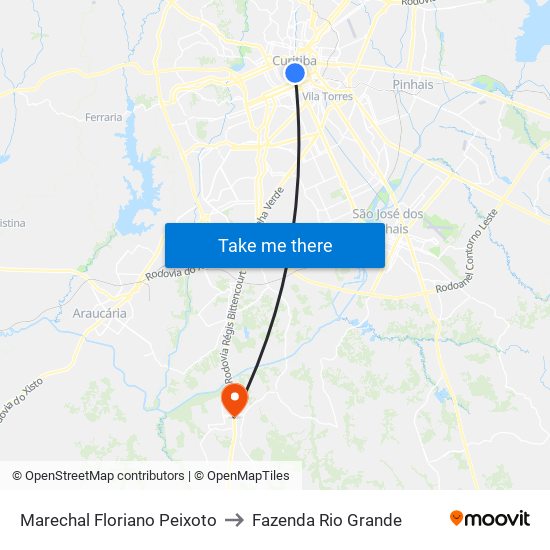 Marechal Floriano Peixoto to Fazenda Rio Grande map