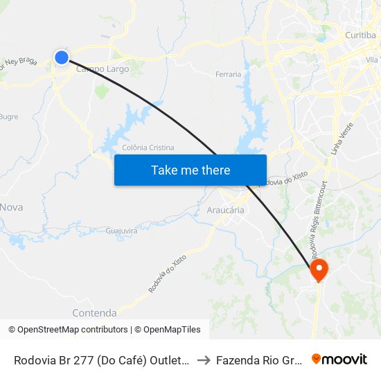 Rodovia Br 277 (Do Café) Outlet Center to Fazenda Rio Grande map