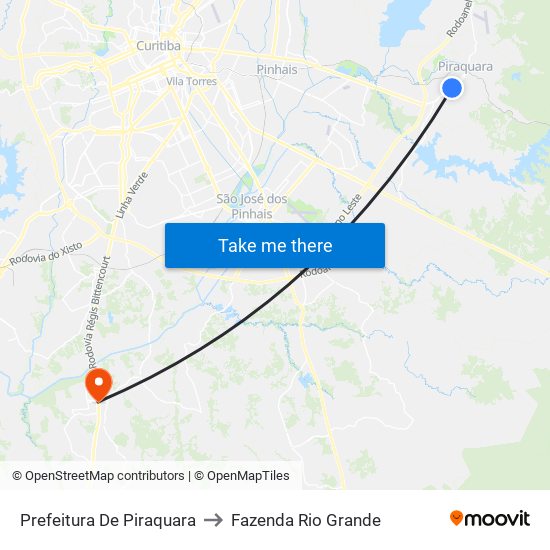 Prefeitura De Piraquara to Fazenda Rio Grande map