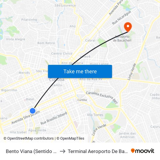 Bento Viana (Sentido Norte) to Terminal Aeroporto De Bacacheri map