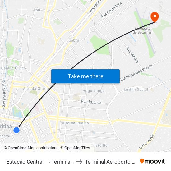 Estação Central → Terminal Santa Cândida to Terminal Aeroporto De Bacacheri map