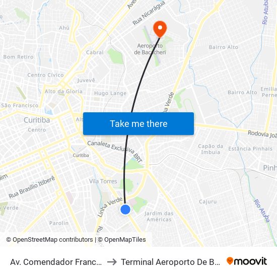 Av. Comendador Franco, 2484 to Terminal Aeroporto De Bacacheri map