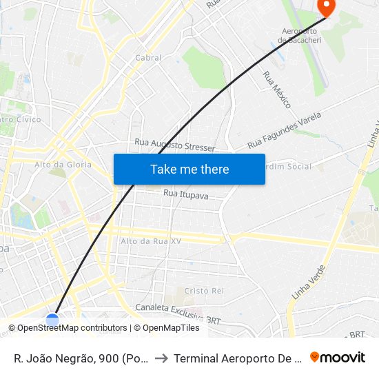 R. João Negrão, 900 (Ponte Preta) to Terminal Aeroporto De Bacacheri map