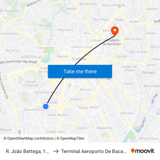 R. João Bettega, 1700 to Terminal Aeroporto De Bacacheri map