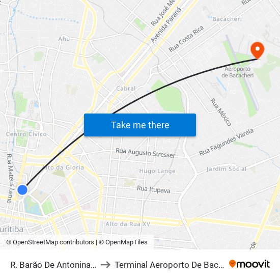 R. Barão De Antonina, 528 to Terminal Aeroporto De Bacacheri map