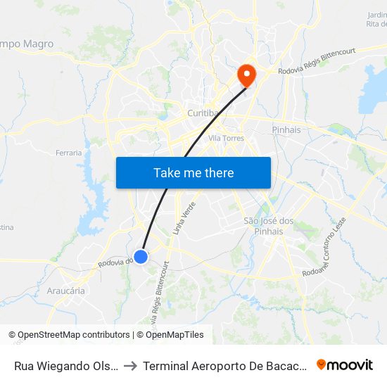 Rua Wiegando Olsen to Terminal Aeroporto De Bacacheri map