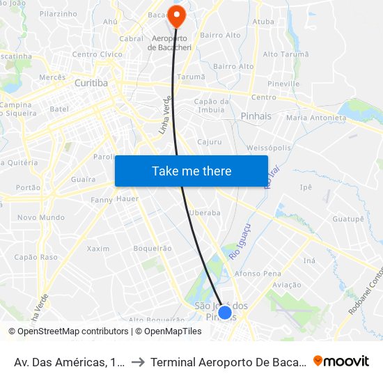 Av. Das Américas, 1111 to Terminal Aeroporto De Bacacheri map