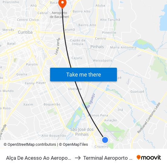 Alça De Acesso Ao Aeroporto Afonso Pena to Terminal Aeroporto De Bacacheri map