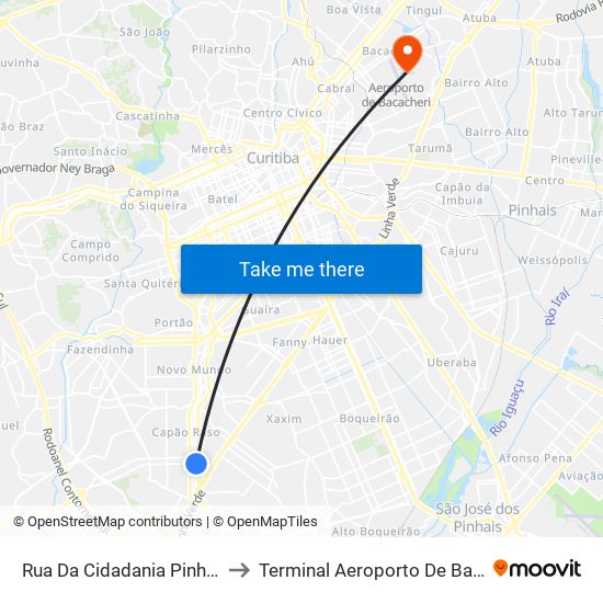 Rua Da Cidadania Pinheirinho to Terminal Aeroporto De Bacacheri map