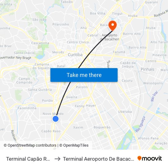 Terminal Capão Raso to Terminal Aeroporto De Bacacheri map