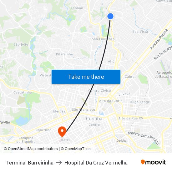 Terminal Barreirinha to Hospital Da Cruz Vermelha map