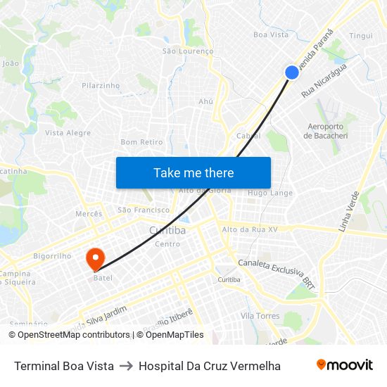 Terminal Boa Vista to Hospital Da Cruz Vermelha map