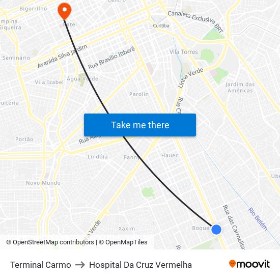 Terminal Carmo to Hospital Da Cruz Vermelha map