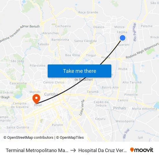 Terminal Metropolitano Maracanã to Hospital Da Cruz Vermelha map