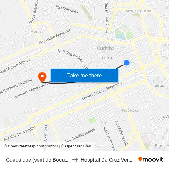 Guadalupe (sentido Boqueirão) to Hospital Da Cruz Vermelha map