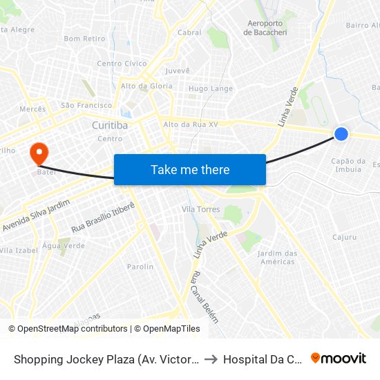 Shopping Jockey Plaza (Av. Victor Ferreira Do Amaral, 2694) to Hospital Da Cruz Vermelha map
