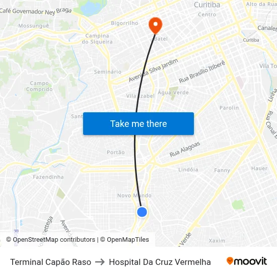 Terminal Capão Raso to Hospital Da Cruz Vermelha map
