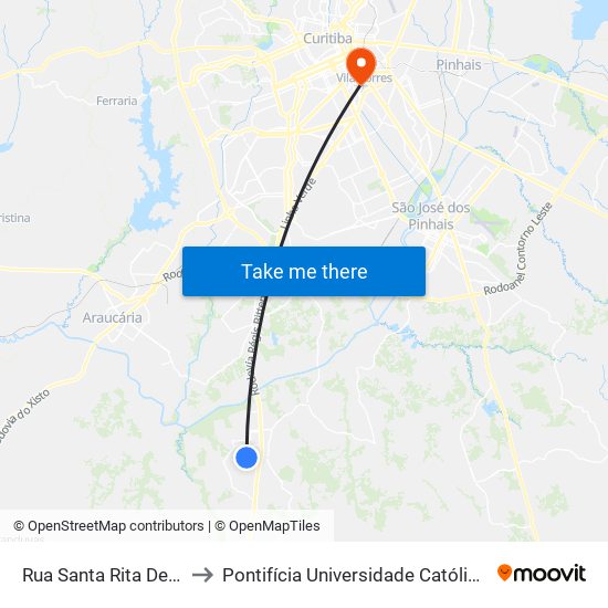 Rua Santa Rita De Cássia, 219 to Pontifícia Universidade Católica Do Paraná Pucpr map