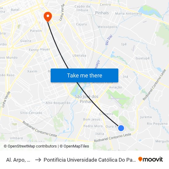 Al. Arpo, 2304 to Pontifícia Universidade Católica Do Paraná Pucpr map