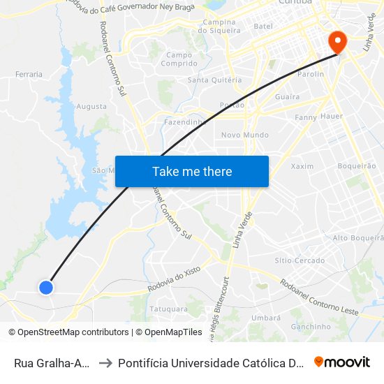 Rua Gralha-Azul, 303 to Pontifícia Universidade Católica Do Paraná Pucpr map