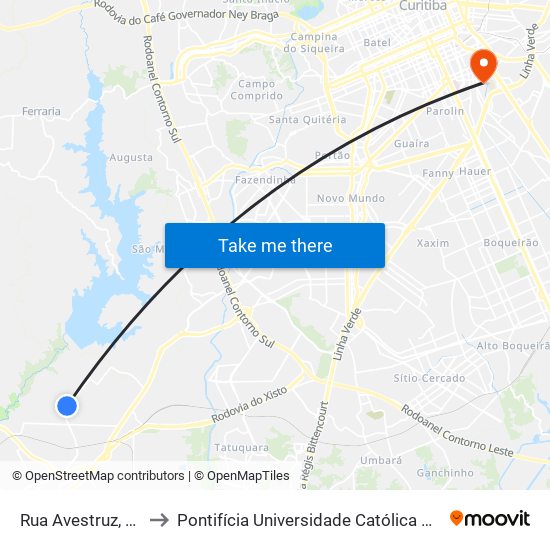 Rua Avestruz, 102-334 to Pontifícia Universidade Católica Do Paraná Pucpr map