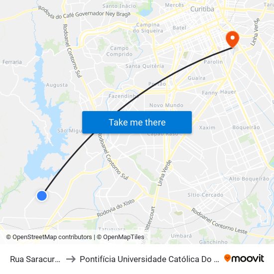 Rua Saracura, Caic to Pontifícia Universidade Católica Do Paraná Pucpr map