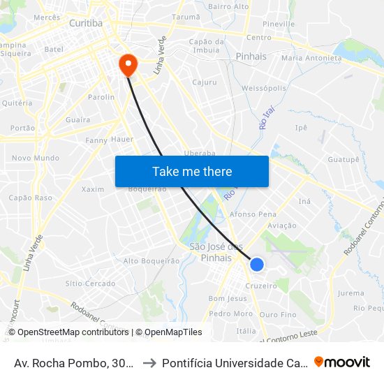 Av. Rocha Pombo, 3000 - Senac São José to Pontifícia Universidade Católica Do Paraná Pucpr map