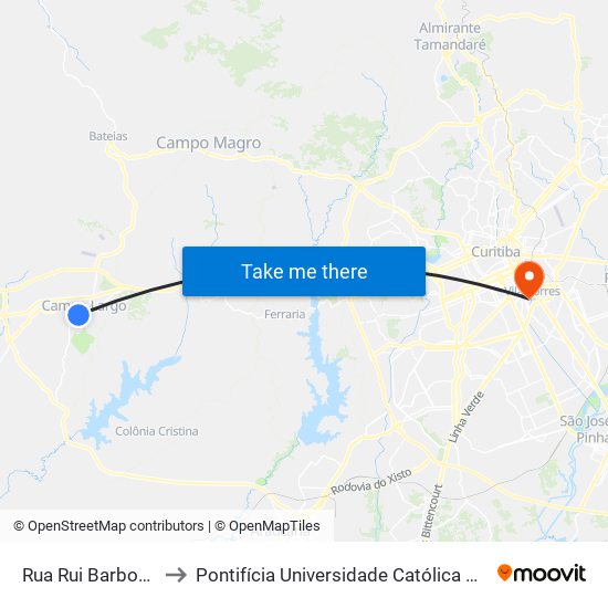 Rua Rui Barbosa, 1407 to Pontifícia Universidade Católica Do Paraná Pucpr map