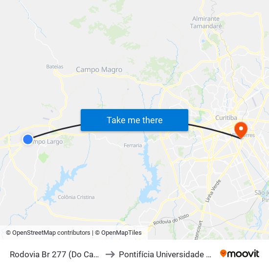 Rodovia Br 277 (Do Café) - Passarela Rivabem to Pontifícia Universidade Católica Do Paraná Pucpr map