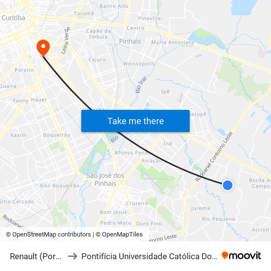 Renault (Portaria 2) to Pontifícia Universidade Católica Do Paraná Pucpr map