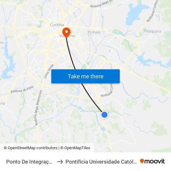 Ponto De Integração São Marcos to Pontifícia Universidade Católica Do Paraná Pucpr map