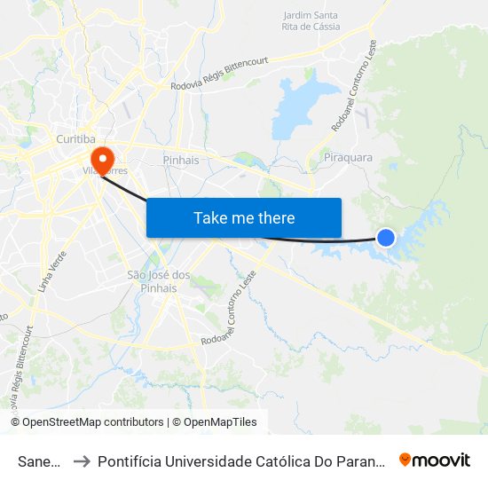 Sanepar to Pontifícia Universidade Católica Do Paraná Pucpr map