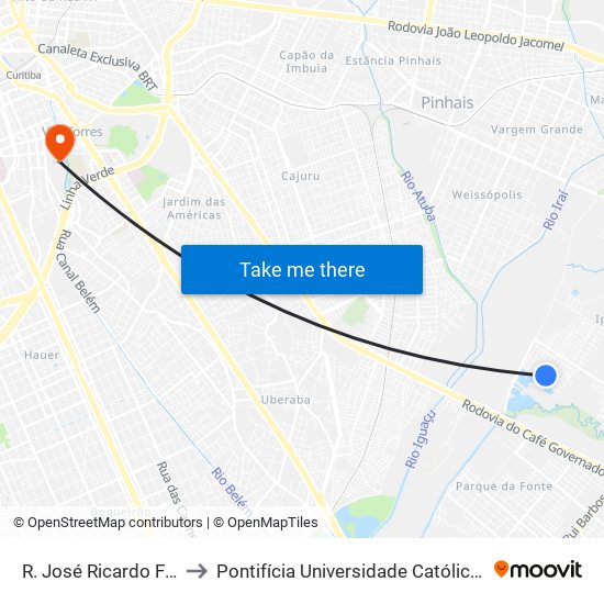 R. José Ricardo Ferreira, 379 to Pontifícia Universidade Católica Do Paraná Pucpr map