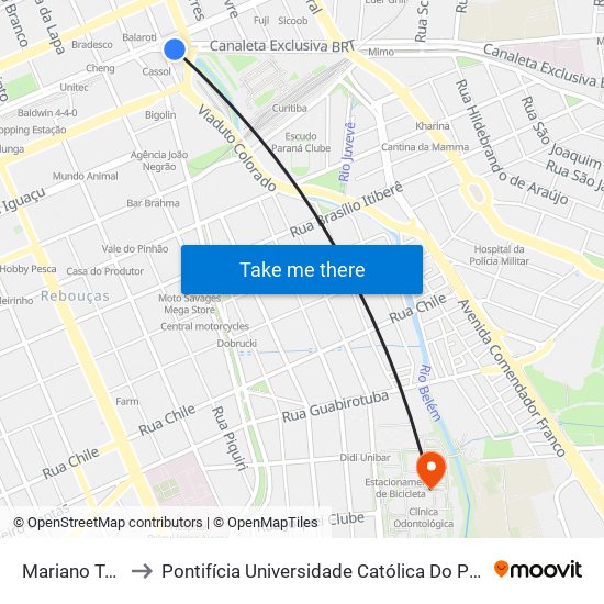 Mariano Torres to Pontifícia Universidade Católica Do Paraná Pucpr map