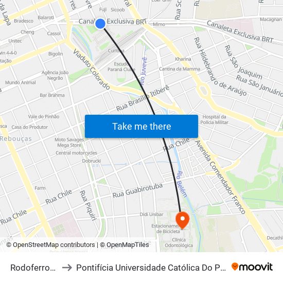 Rodoferroviária to Pontifícia Universidade Católica Do Paraná Pucpr map