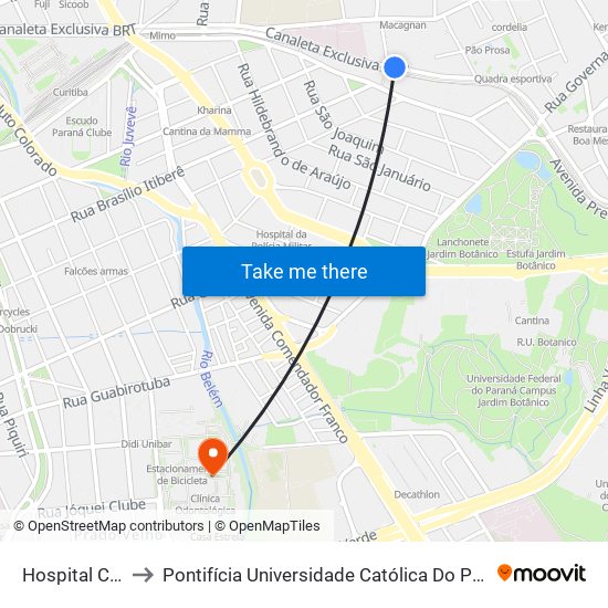 Hospital Cajuru to Pontifícia Universidade Católica Do Paraná Pucpr map
