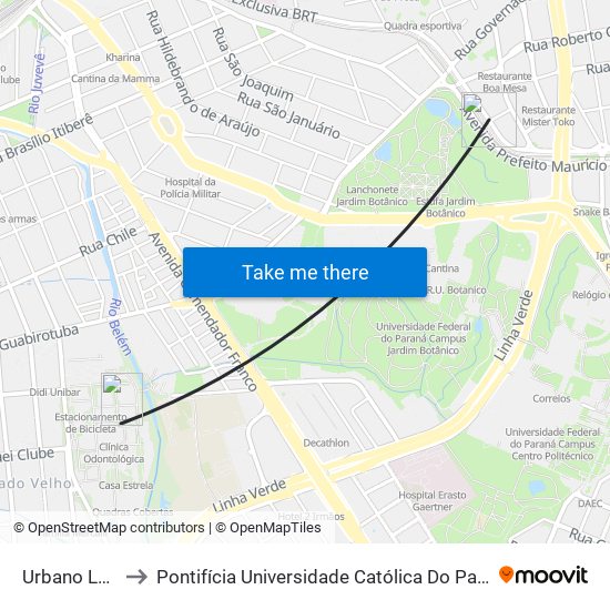 Urbano Lopes to Pontifícia Universidade Católica Do Paraná Pucpr map
