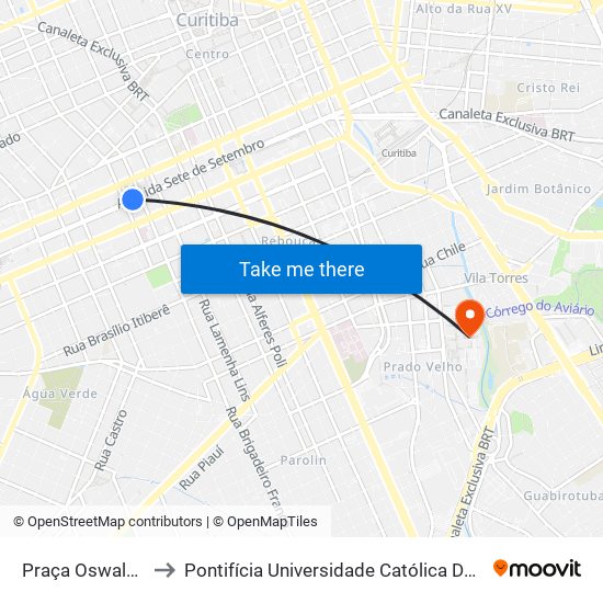 Praça Oswaldo Cruz to Pontifícia Universidade Católica Do Paraná Pucpr map