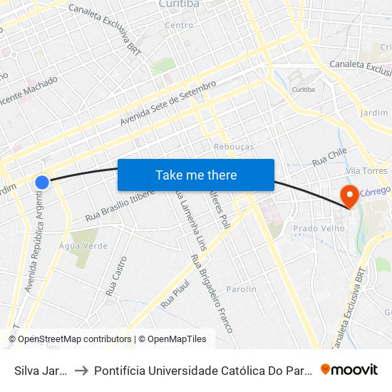 Silva Jardim to Pontifícia Universidade Católica Do Paraná Pucpr map