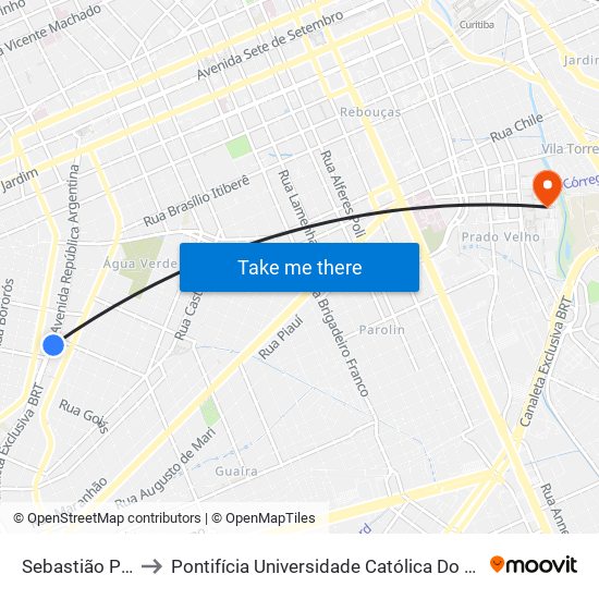 Sebastião Paraná to Pontifícia Universidade Católica Do Paraná Pucpr map
