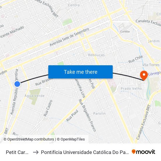 Petit Carneiro to Pontifícia Universidade Católica Do Paraná Pucpr map