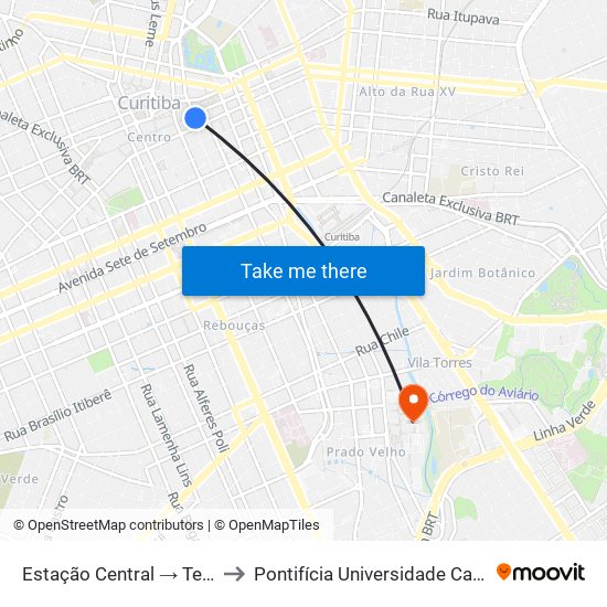 Estação Central → Terminal Capão Raso to Pontifícia Universidade Católica Do Paraná Pucpr map