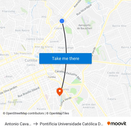Antonio Cavalheiros to Pontifícia Universidade Católica Do Paraná Pucpr map