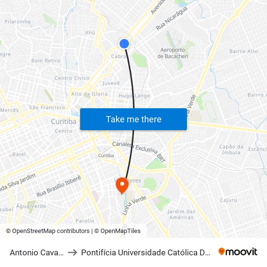 Antonio Cavalheiros to Pontifícia Universidade Católica Do Paraná Pucpr map