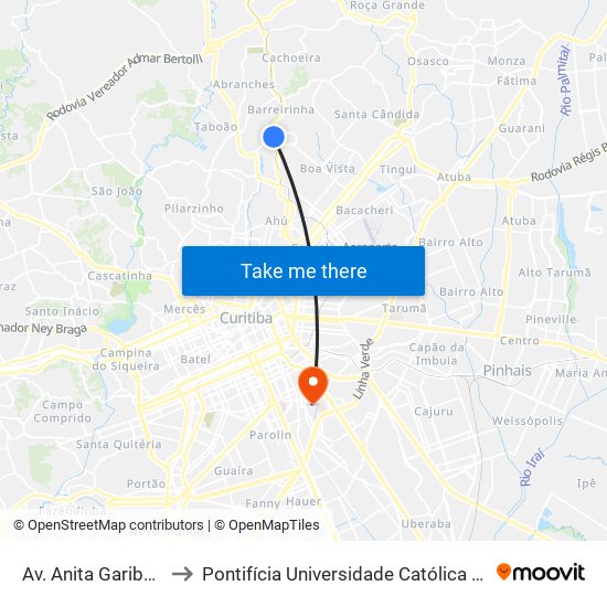 Av. Anita Garibaldi, 4222 to Pontifícia Universidade Católica Do Paraná Pucpr map