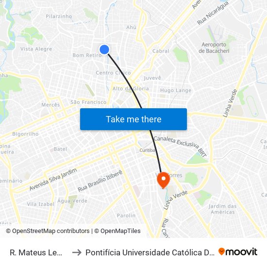 R. Mateus Leme, 2200 to Pontifícia Universidade Católica Do Paraná Pucpr map