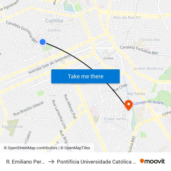 R. Emiliano Perneta, 190 to Pontifícia Universidade Católica Do Paraná Pucpr map