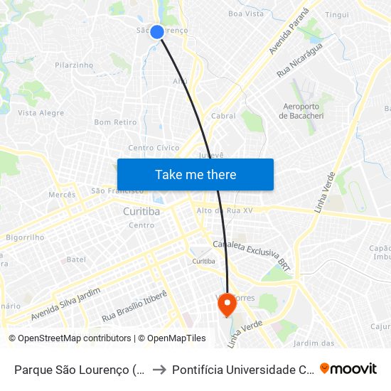 Parque São Lourenço (R. Mateus Leme, 4557) to Pontifícia Universidade Católica Do Paraná Pucpr map