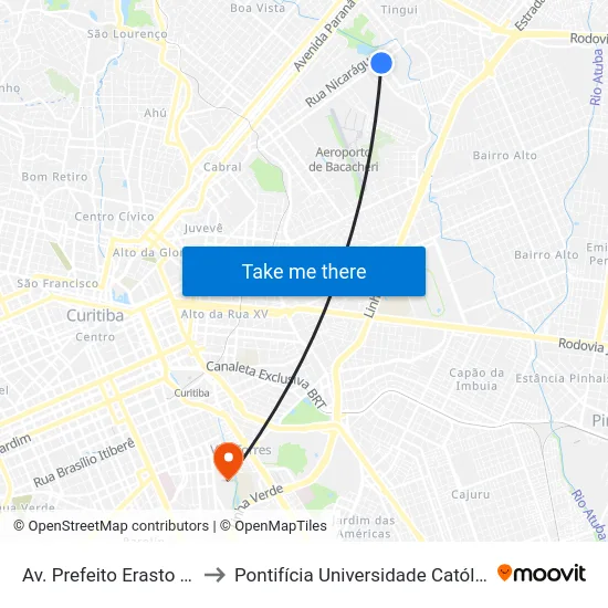 Av. Prefeito Erasto Gaertner, 2377 to Pontifícia Universidade Católica Do Paraná Pucpr map